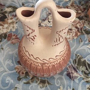 Handcrafted Ceramic Vase with Dual Handles - Cream and Brown